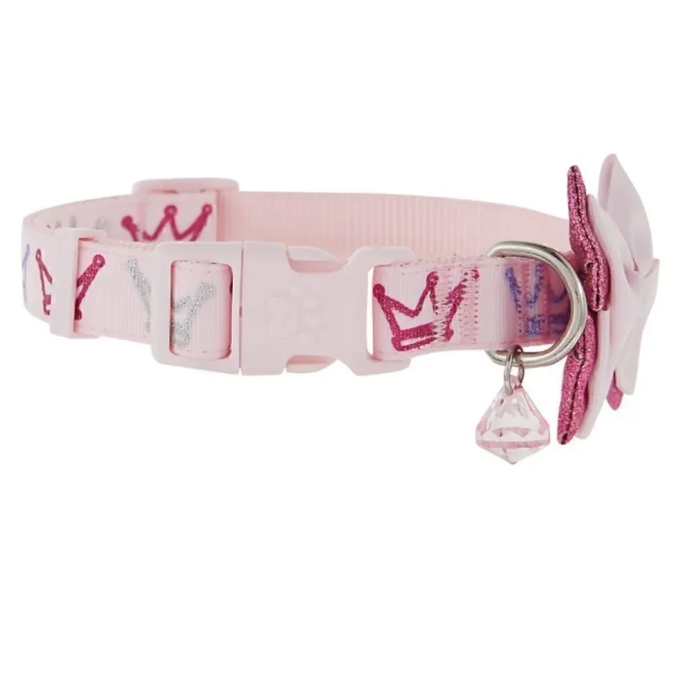 ‎Top Paw® Princess Dog Collar pink bow crown tiara gem